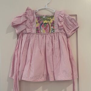Pink Striped Kids Top with Floral embroidery Mi Golondrina size 1